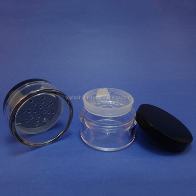 2 Pcs Cosmetic Travel Size Strainer Loose Powder Jar Cosmetic Plastic Container Sample Packaging With Black Lid 30g