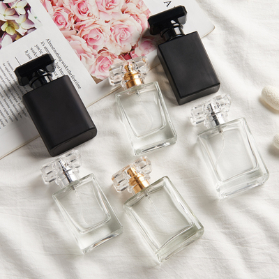 Cosmetic 30ml Perfume Bottles Silver Clear Black 50ml 100ml Empty Fine Mist Perfume Spray Bottle With Acrylic Cap