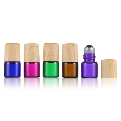 High Popularity 1ml Wooden Grain Personal Care Cap Cosmetic Perfume Packaging Roller Bottle Glass Set